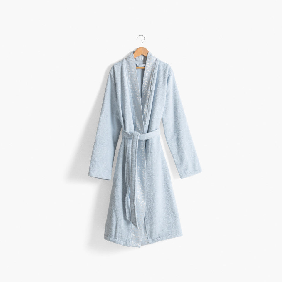 Women's cotton bathrobe with kimono collar, Equinoxe frost blue