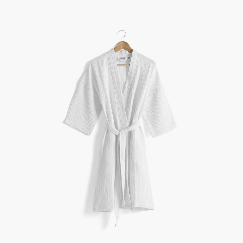 Women's natural white organic cotton gauze bathrobe