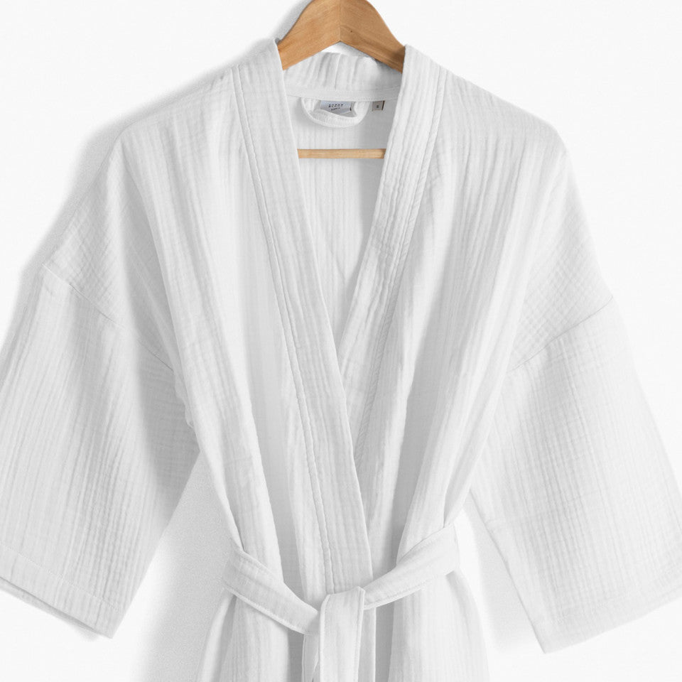 Women's natural white organic cotton gauze bathrobe