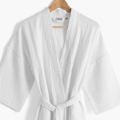 Women's natural white organic cotton gauze bathrobe