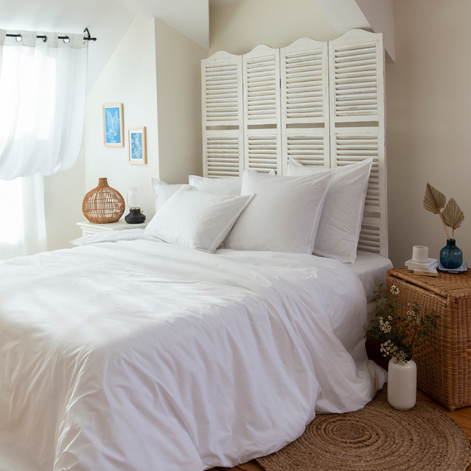 Neo white cotton percale duvet cover