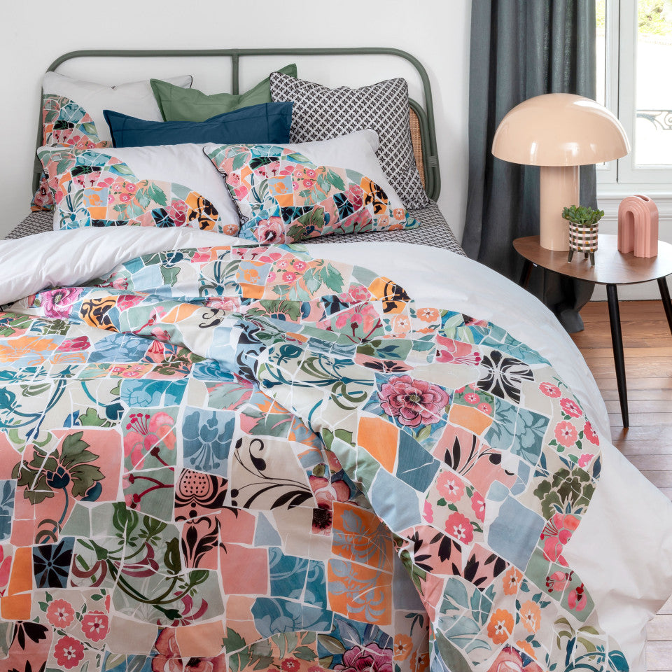 Azulejos reversible cotton percale duvet cover