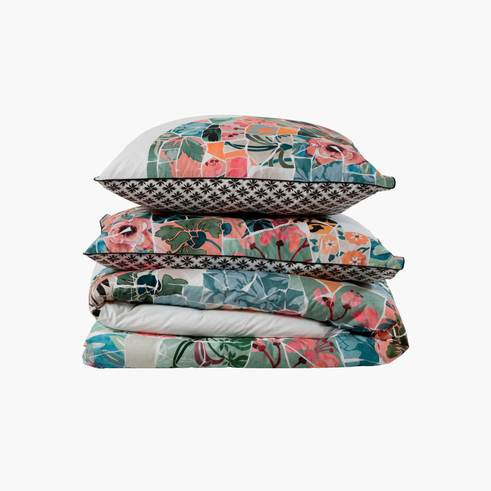 Azulejos reversible cotton percale duvet cover