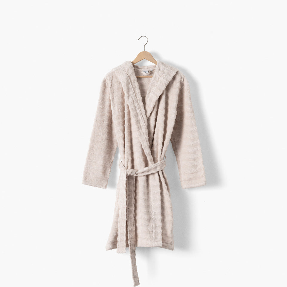 Women's hooded cotton bathrobe Aura soft beige