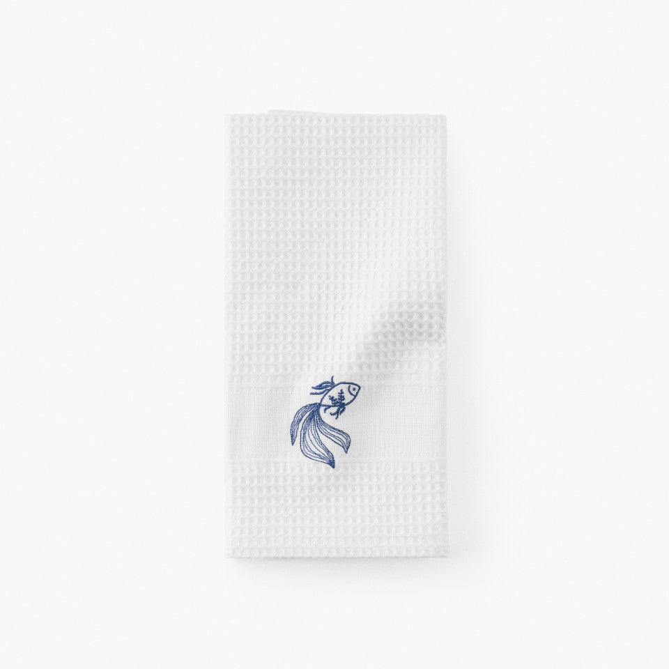 Halfmoon indigo honeycomb cotton tea towel