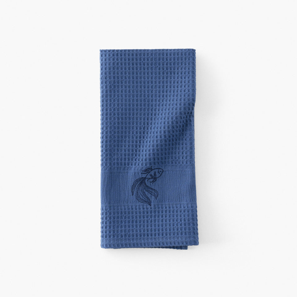 Halfmoon indigo honeycomb cotton tea towel