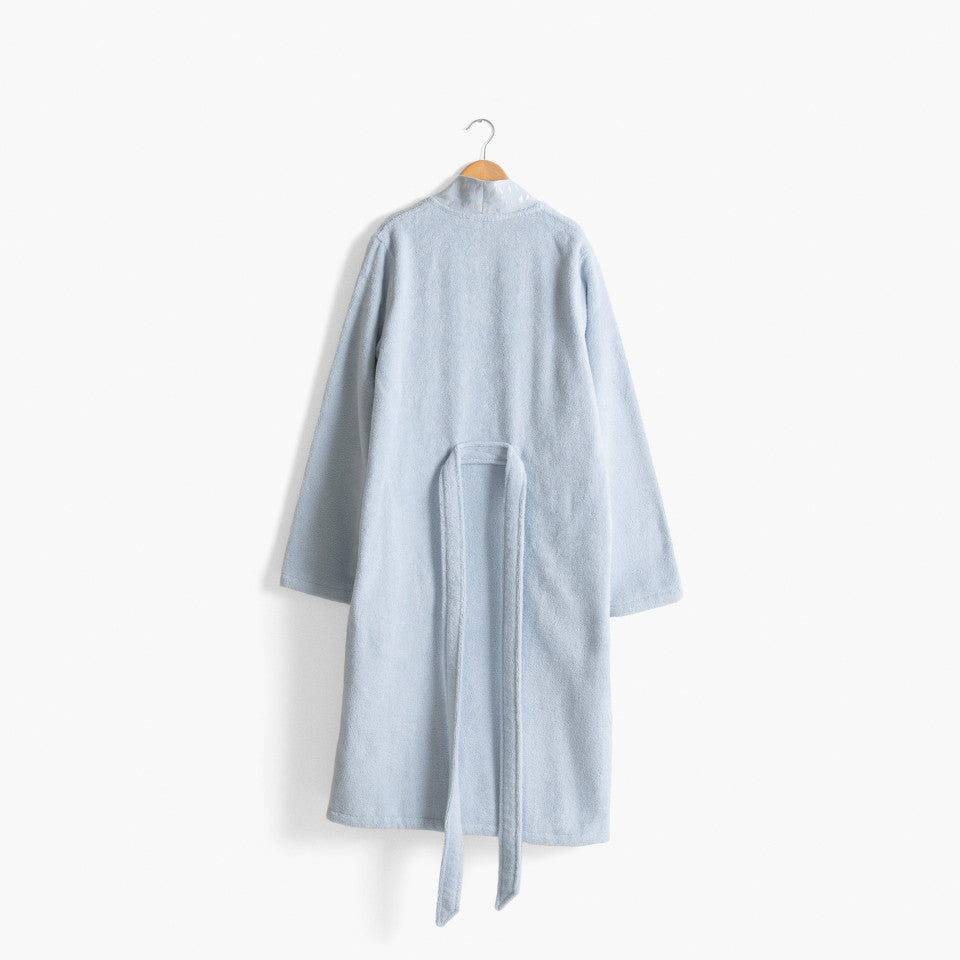 Women's cotton bathrobe with kimono collar, Equinoxe frost blue