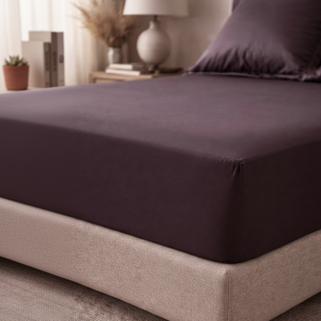 MEZZO chocolat cotton percale fitted sheet