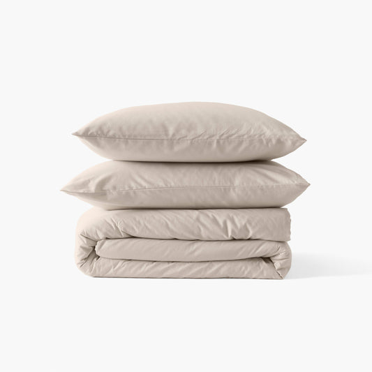 Organic washed cotton satin duvet cover Quartz dune