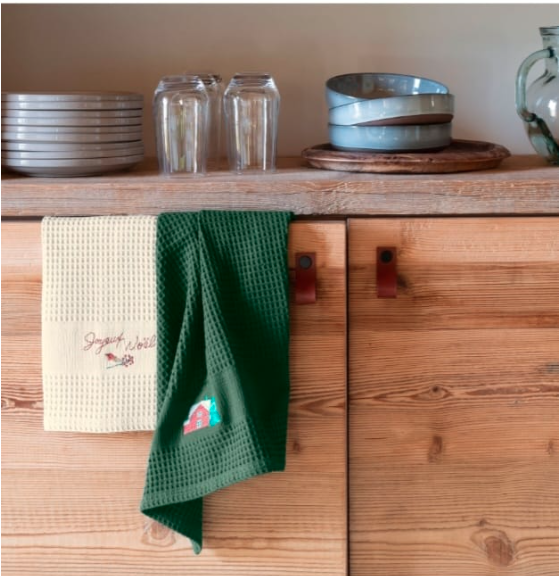 NORDY honeycomb cotton tea towel vert