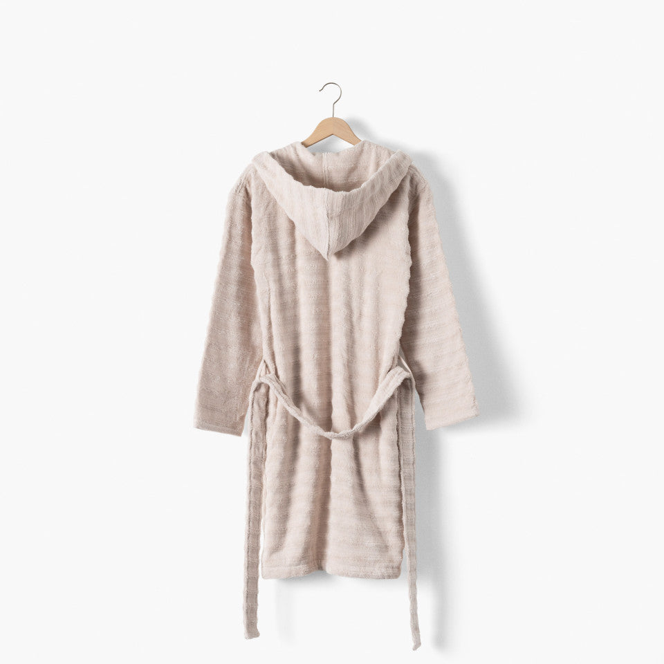 Women's hooded bathrobe in soft beige cotton, Aura