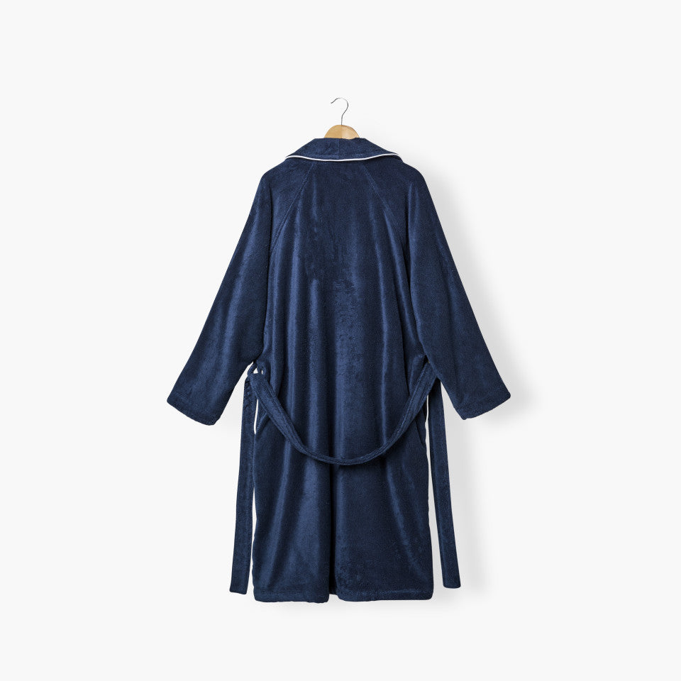 Sasha unisex bathrobe, navy and white cotton