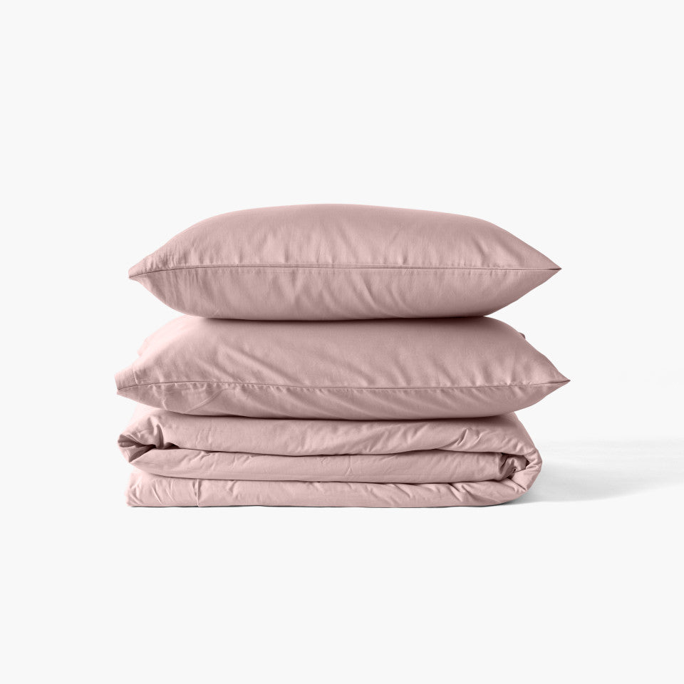 Quartz blush organic washed cotton satin duvet cover