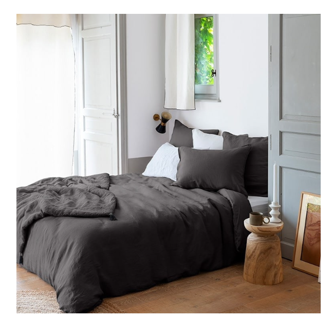 SONGE washed linen and cotton quilt anthracite