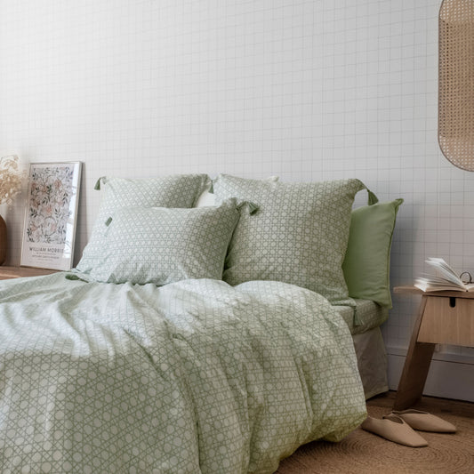 Reversible cotton and linen duvet cover Aloevera plant