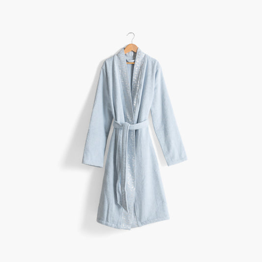 Women's cotton bathrobe with kimono collar, Equinoxe frost blue