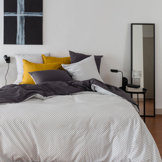 Neo geometric anthracite Floral Cotton Percale Duvet Cover