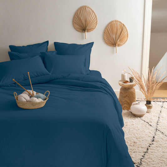 Neo Prussian Blue Floral Cotton Percale Duvet Cover