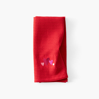 Aime red honeycomb cotton tea towel