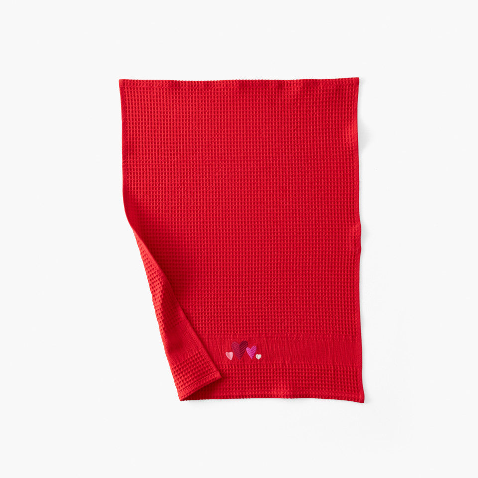 Aime red honeycomb cotton tea towel