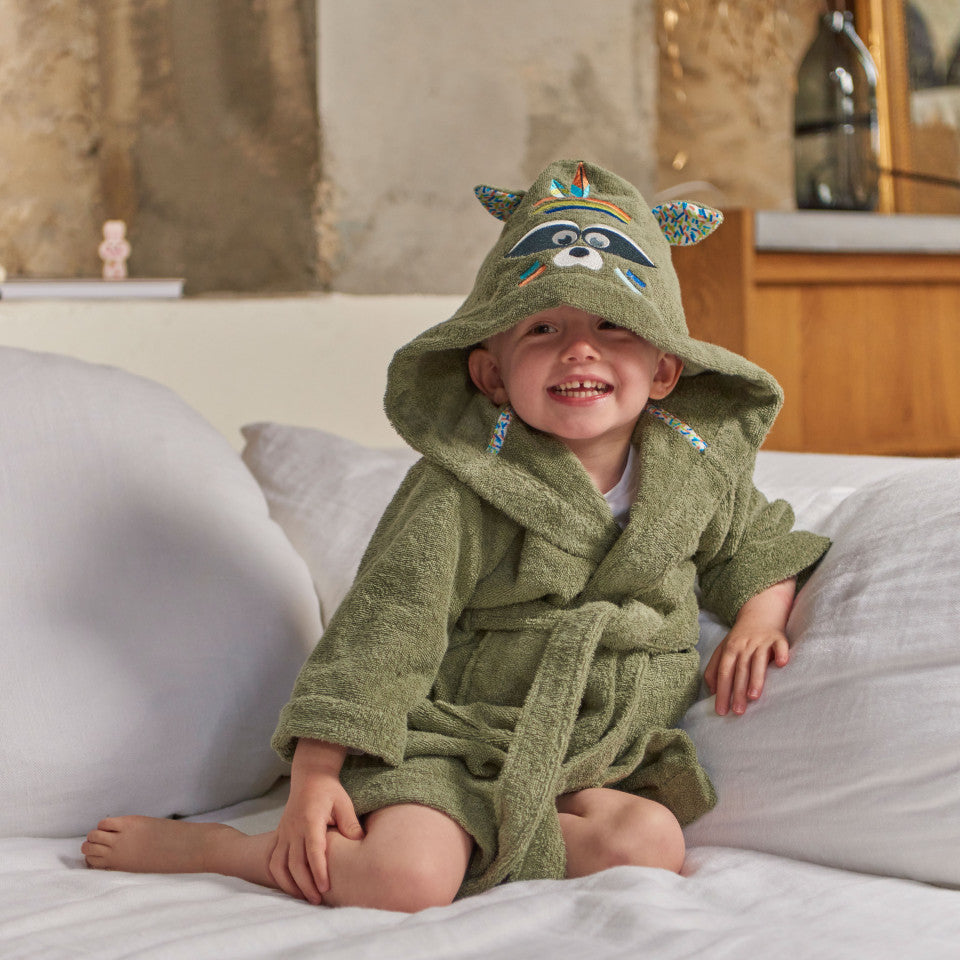 Playful khaki cotton children's bathrobe