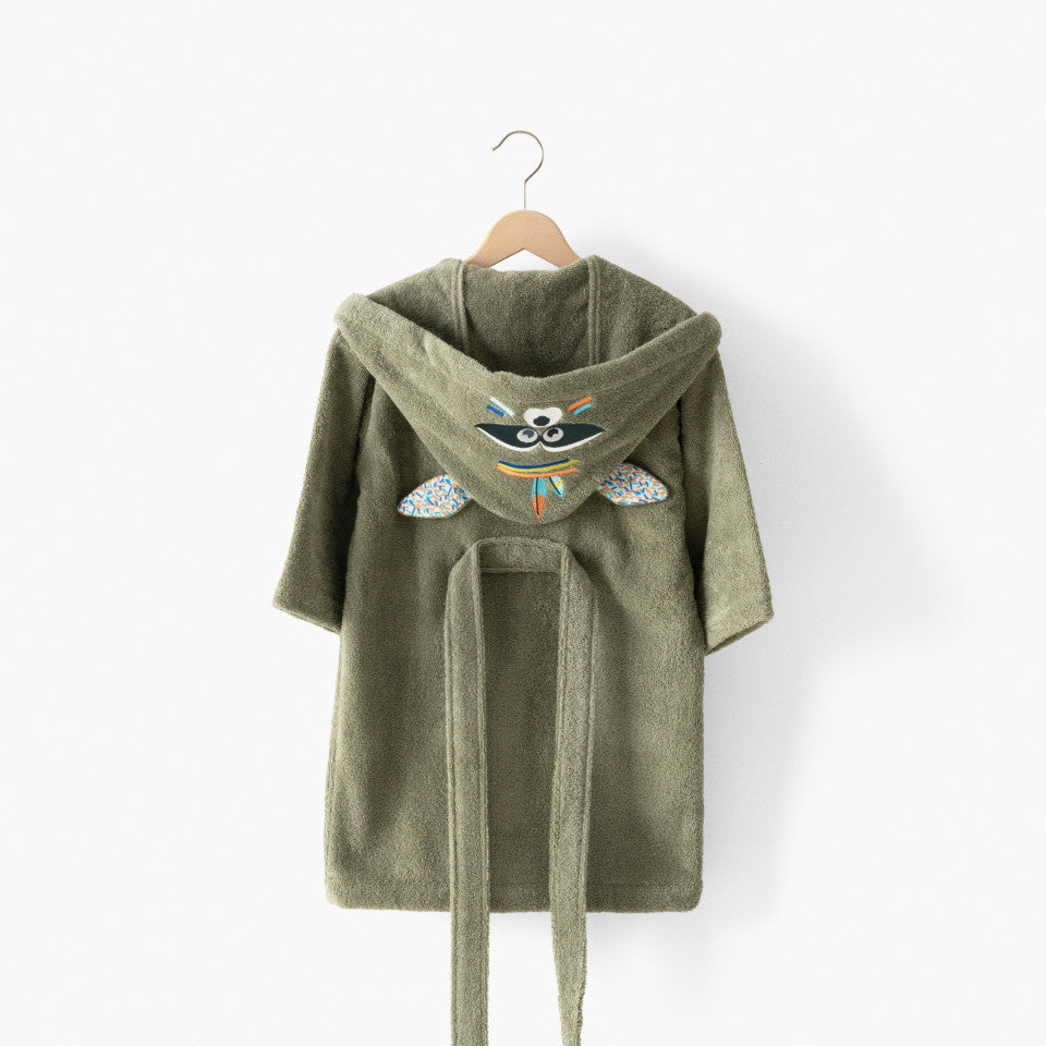 Playful khaki cotton children's bathrobe