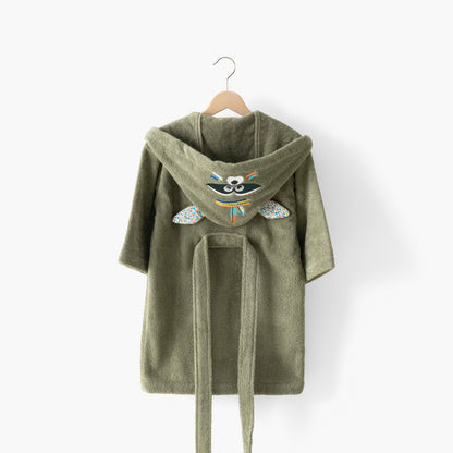 Playful khaki cotton children's bathrobe