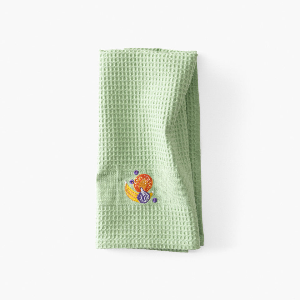 Joya honeycomb cotton tea towel, meadow green