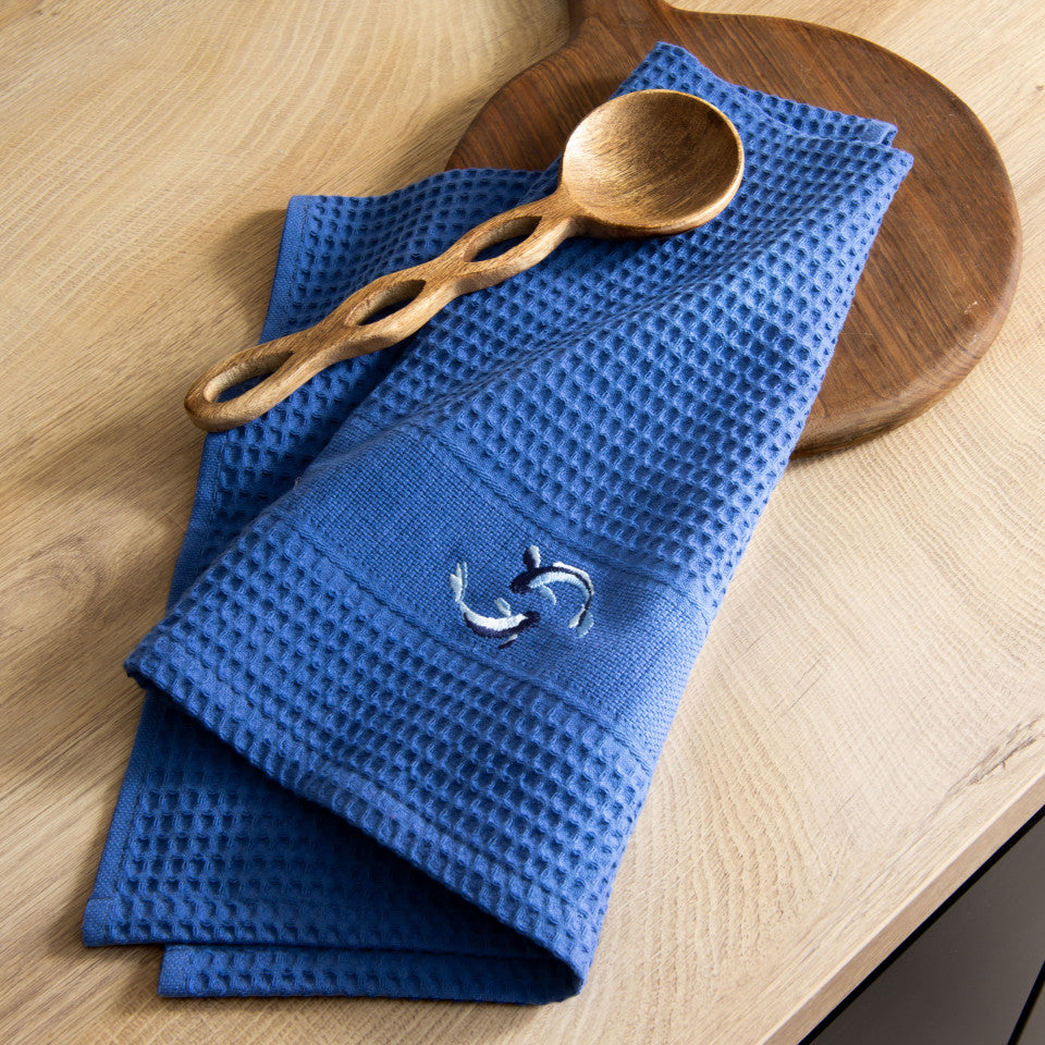 Symphony indigo honeycomb cotton tea towel