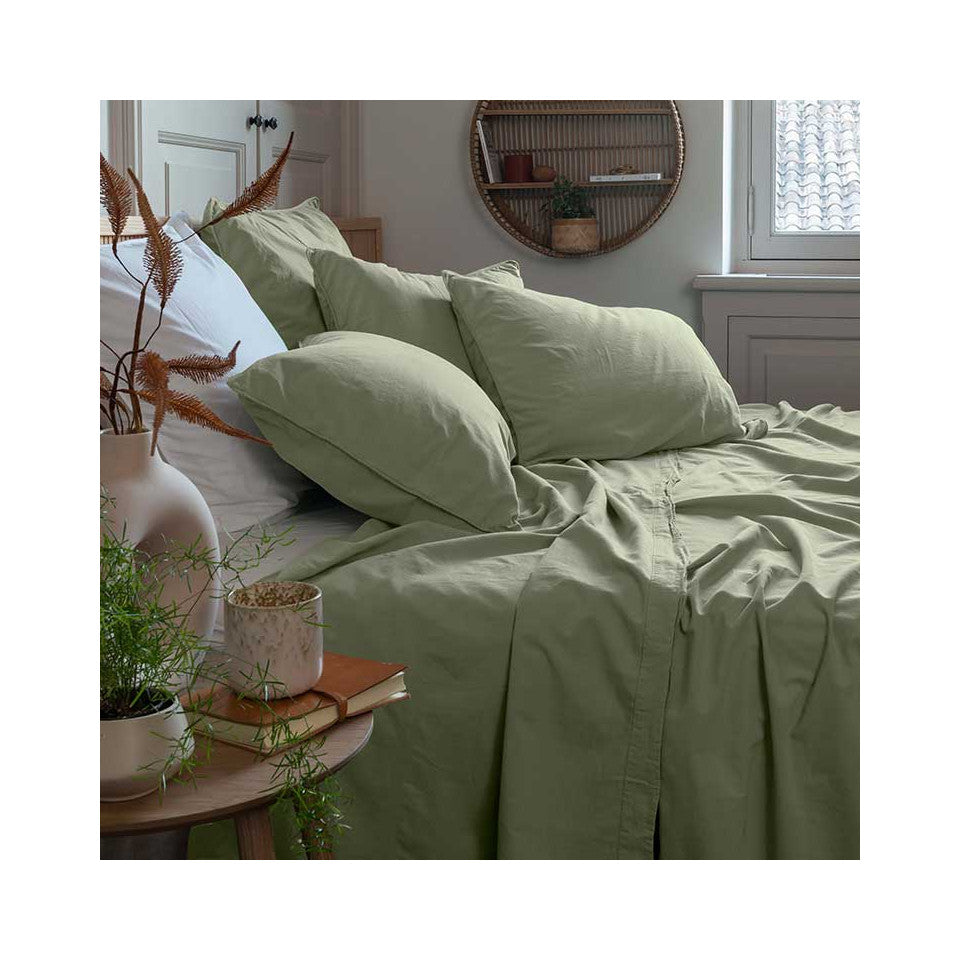 Pure organic washed cotton square pillowcase Sage Breath