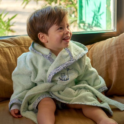 Dandine organic cotton hooded children's bathrobe in water green