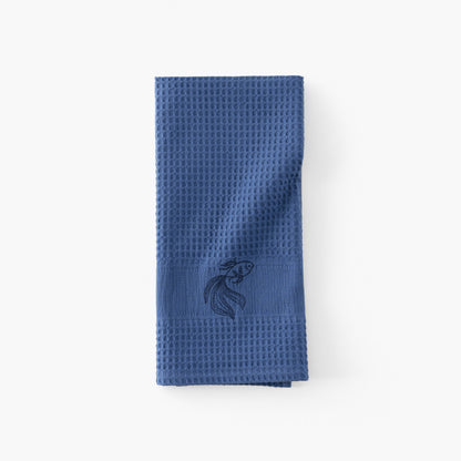 Halfmoon indigo honeycomb cotton tea towel