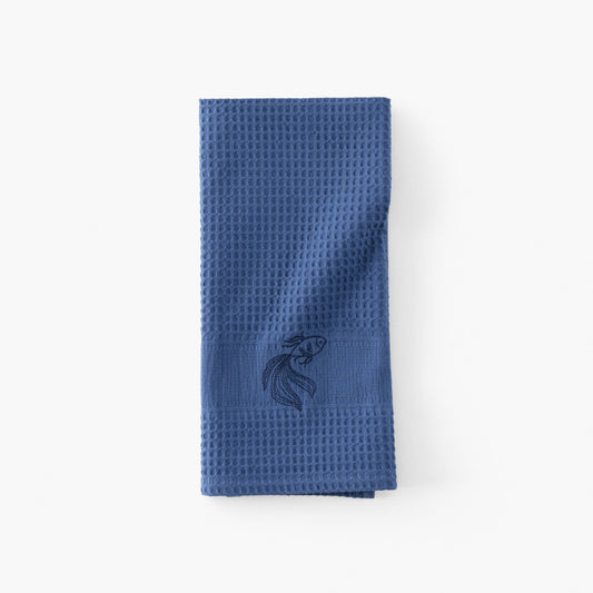 Halfmoon indigo honeycomb cotton tea towel