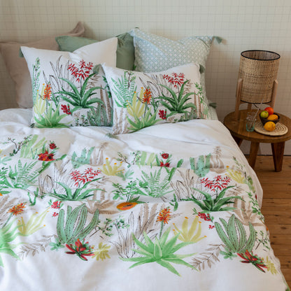 Reversible cotton and linen duvet cover Aloevera plant