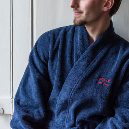 Men's cotton bathrobe with kimono collar Amours navy