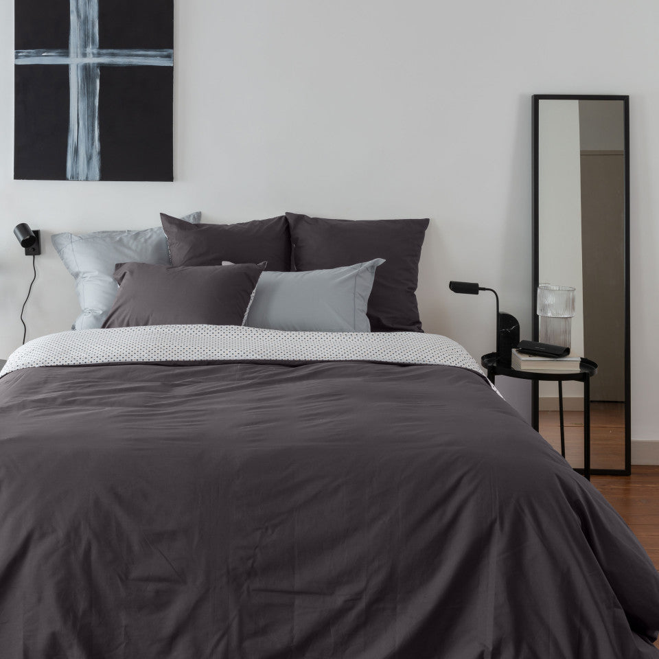 Neo geometric anthracite Floral Cotton Percale Duvet Cover