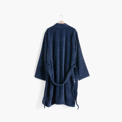 Men's cotton bathrobe with kimono collar Amours navy