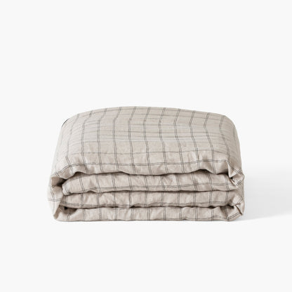 Washed linen and cotton duvet cover Songe charcoal tiles