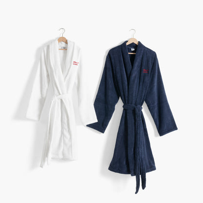 Men's cotton bathrobe with kimono collar Amours navy
