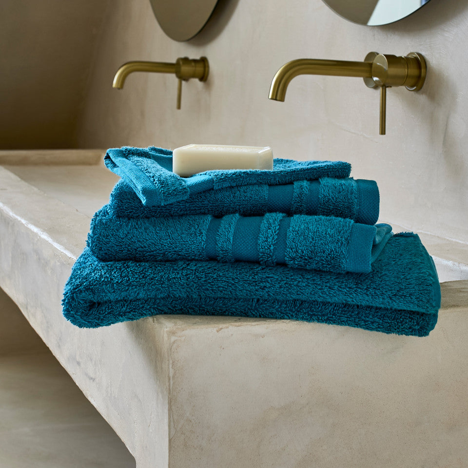 Lola II Peacock Blue Cotton Hand Towel