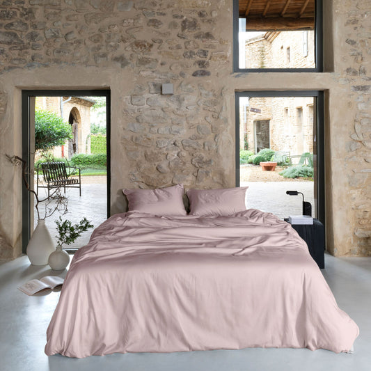 Quartz blush organic washed cotton satin duvet cover