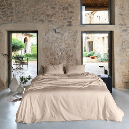 Organic washed cotton satin duvet cover Quartz dune