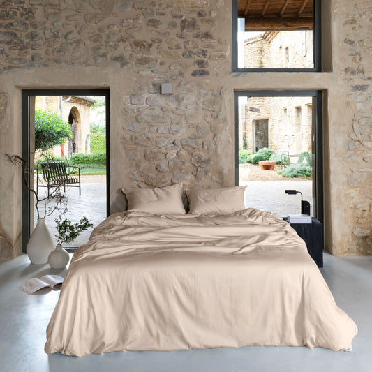 Organic washed cotton satin duvet cover Quartz dune