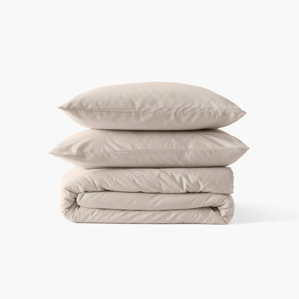 Organic washed cotton satin duvet cover Quartz dune