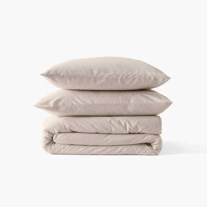 Organic washed cotton satin duvet cover Quartz dune