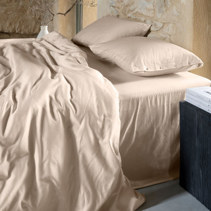 Organic washed cotton satin duvet cover Quartz dune
