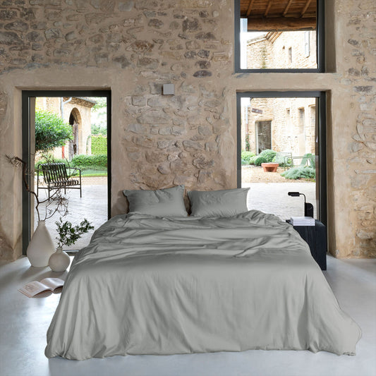 Organic washed cotton satin Jade Quartz duvet cover