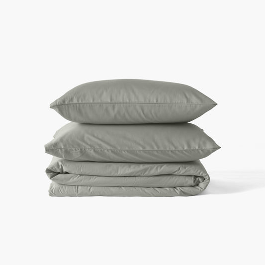 Organic washed cotton satin Jade Quartz duvet cover