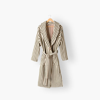 Reversible Combo unisex bathrobe with belt in khaki and bark