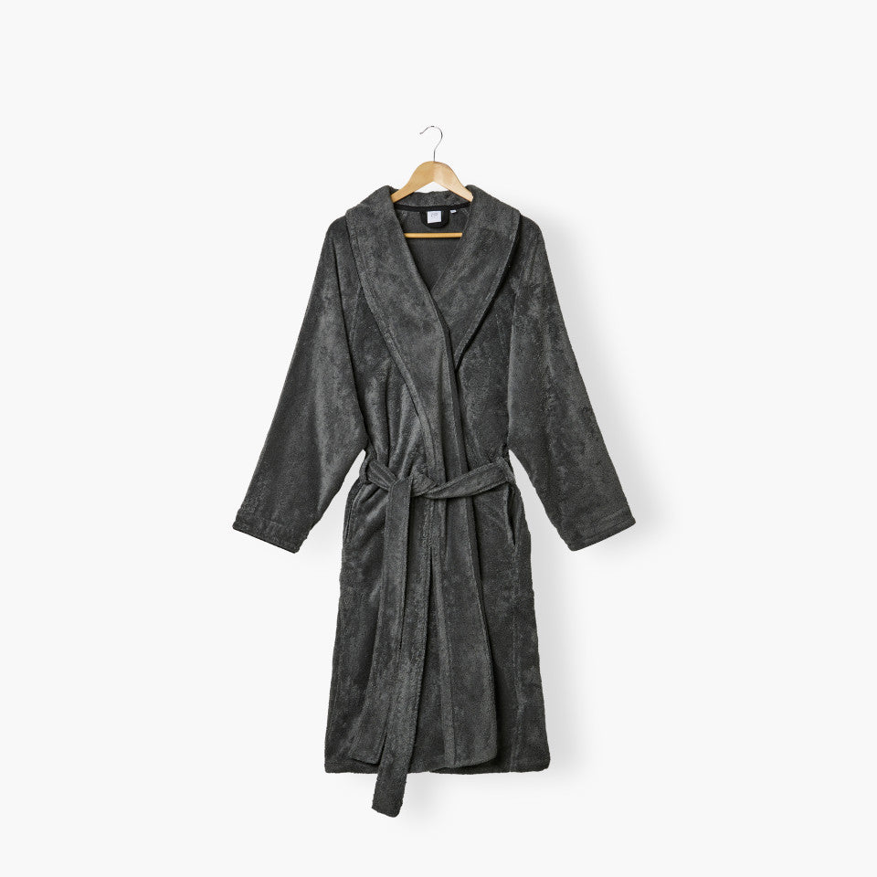 Sasha unisex bathrobe in Basalt and black cotton
